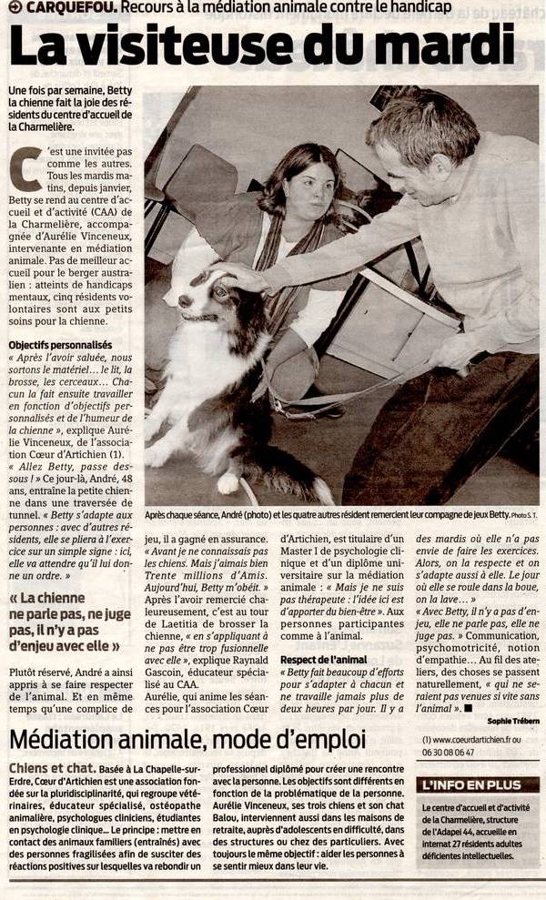 mediation animale coeur d'artichien nantes PresseOcean_24Juin2011